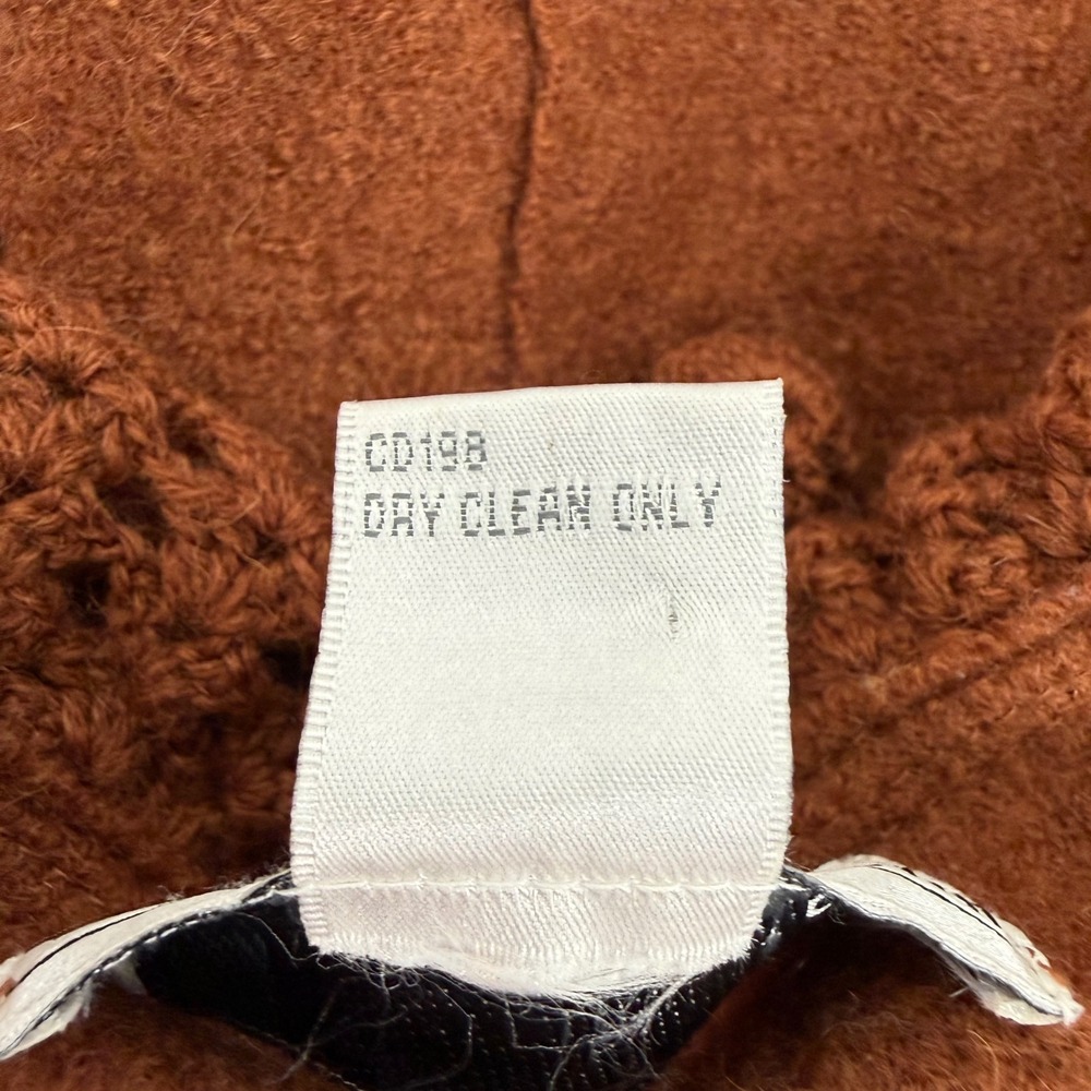 Vtg Lisa International Boiled Wool Blazer Jacket‎ M Crochet Ruffle V-Neck Brown - Picture 12 of 16